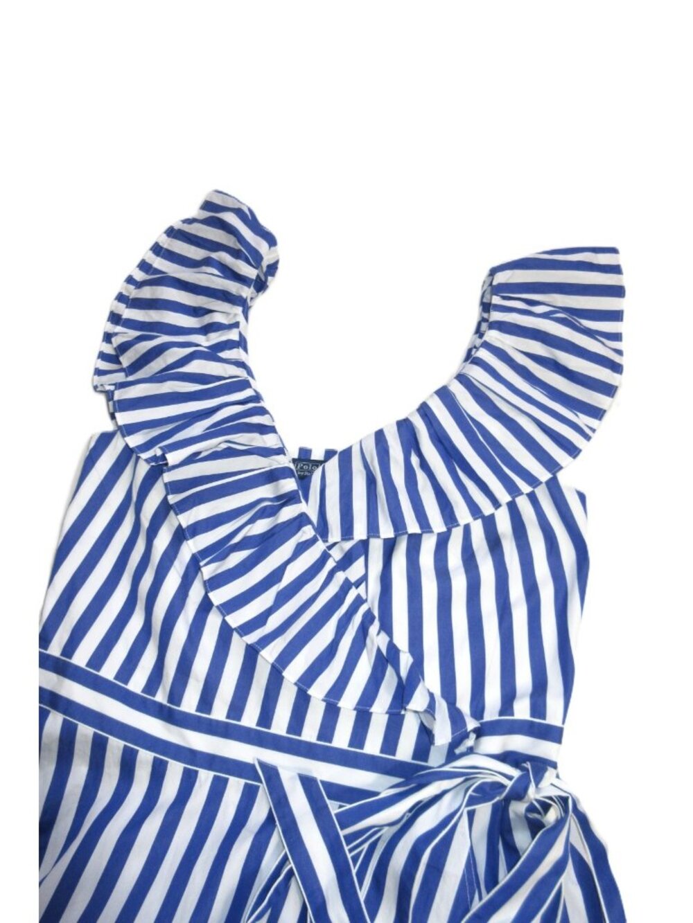 NWT Polo Ralph Lauren Striped Ruffled Cotton Mini in Blue White Wrap Dress 4 - Picture 8 of 11